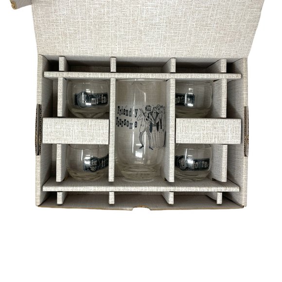 RARE Vintage Friendly Foursome Cocktail Mixing Glass + Mini Roly Poly Glass Set - Picture 2 of 2